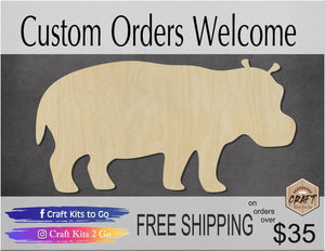 Hippo wood cutout wood shapes #1600 - Multiple Sizes Available - Unfinished Wood Cutouts Shapes
