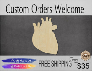 Human Heart wood cutout wood shapes Halloween DIY paint kit #1617 - Multiple Sizes Available - Unfinished Wood Cutouts Shapes
