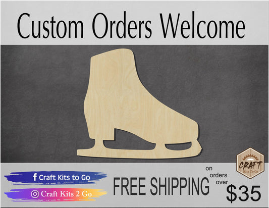 Ice Skate wood cutout wood shapes sports DIY Paint kit #1624 - Multiple Sizes Available - Unfinished Wood Cutouts Shapes