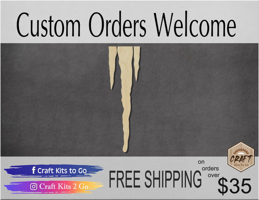 Icicle wood cutout wood shape Ice Snow Snowing Cold Winter DIY Paint kit #1625 - Multiple Sizes Available - Unfinished Wood Cutouts Shapes