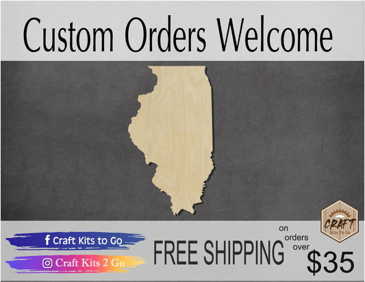 Illinois State wood cutout wood shape State cutouts DIY paint kit #1629 - Multiple Sizes Available - Unfinished Wood Cutouts Shapes