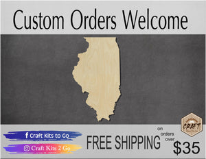 Illinois State wood cutout wood shape State cutouts DIY paint kit #1629 - Multiple Sizes Available - Unfinished Wood Cutouts Shapes