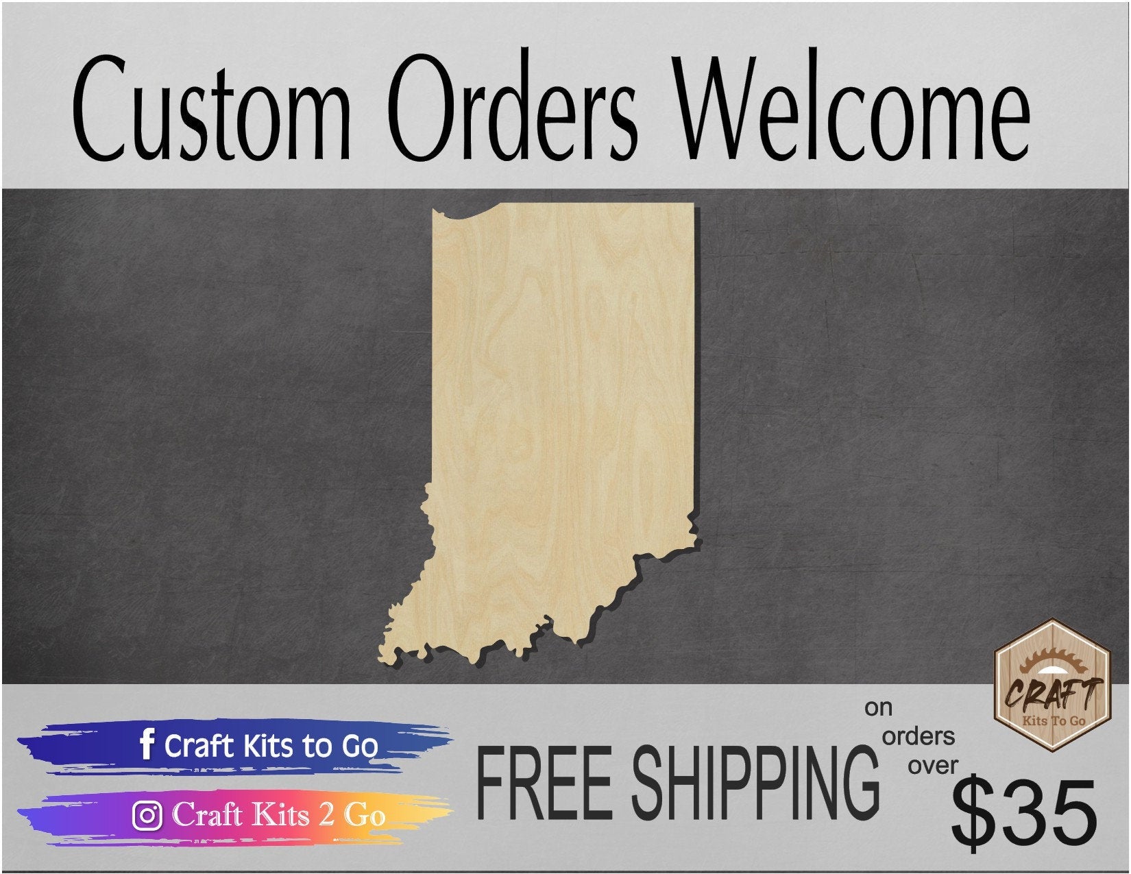 Indiana State wood cutout wood shape State cutouts DIY Paint kit #1630 - Multiple Sizes Available - Unfinished Wood Cutouts Shapes