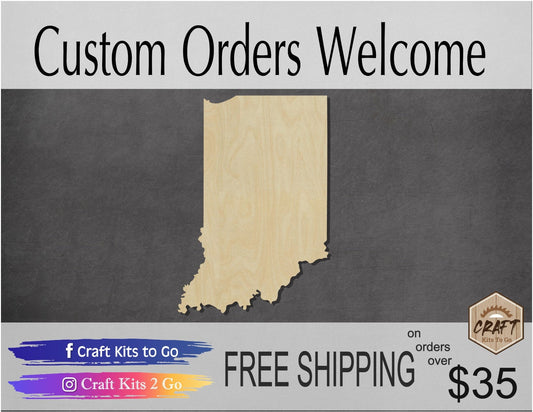 Indiana State wood cutout wood shape State cutouts DIY Paint kit #1630 - Multiple Sizes Available - Unfinished Wood Cutouts Shapes