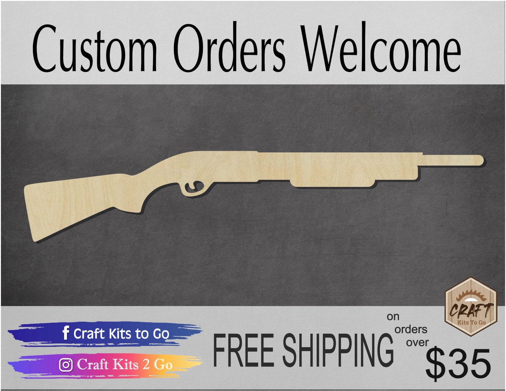 Shot Gun wood cutouts wood shapes Guns Hunting DIY Paint kit #1997 - Multiple Sizes Available - Unfinished Wood Cutout Shapes