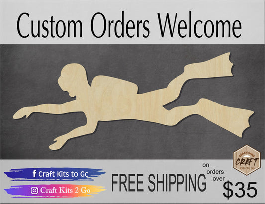 Scuba diver wood cutouts wood shapes #1972 - Multiple Sizes Available - Unfinished Wood Cutout Shapes