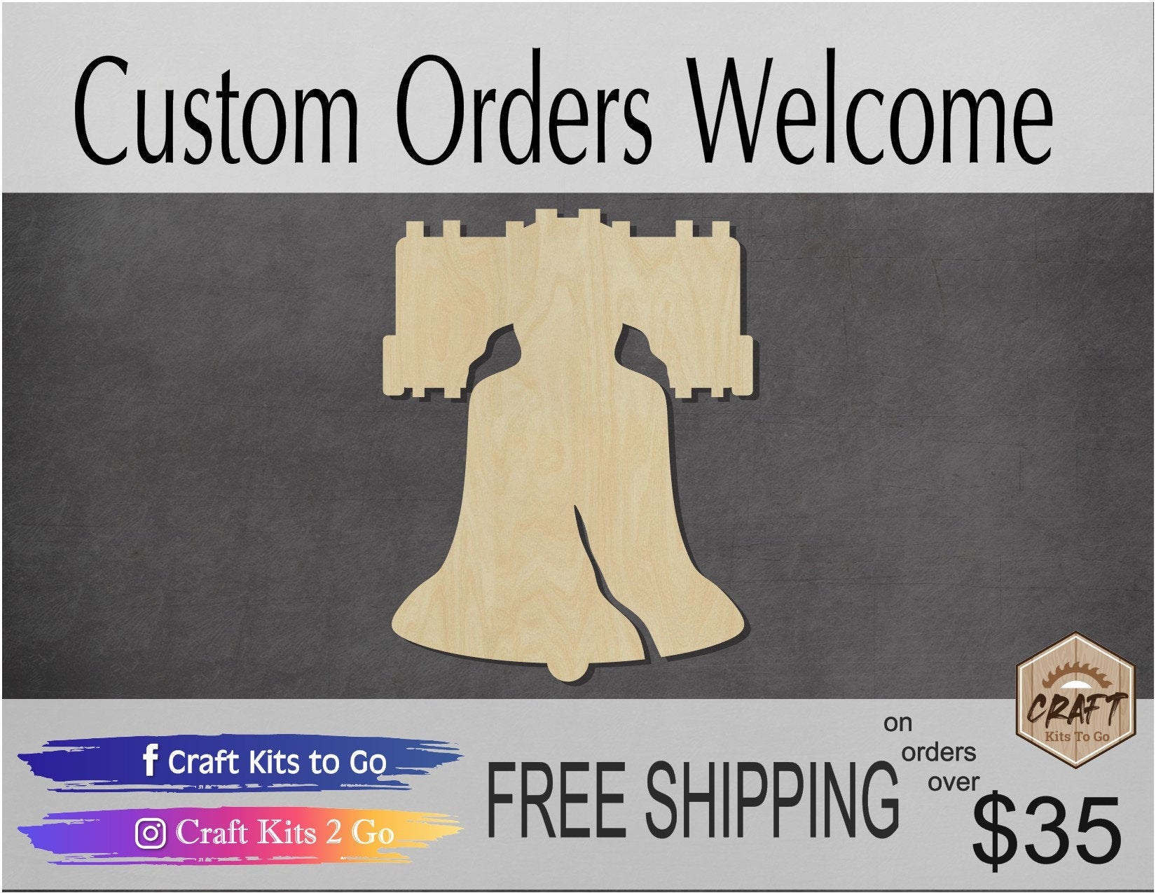 Liberty Bell wood cutouts wood shapes History DIY Paint kit #1689 - Multiple Sizes Available - Unfinished wood Cutout Shapes