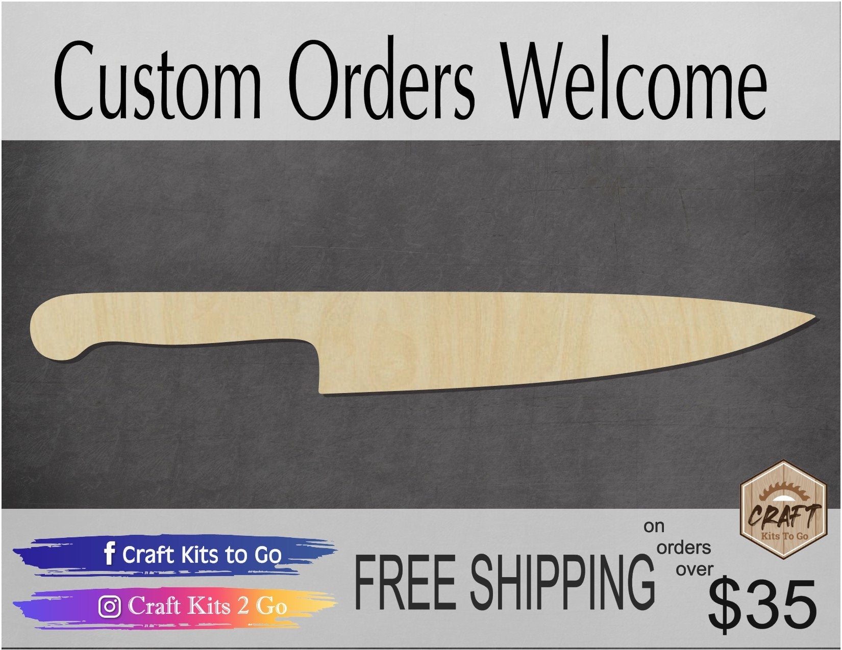 Knife Wood cutouts wood shapes kitchen decor DIY paint kit #1656 - Multiple Sizes Available - Unfinished Wood Cutout Shapes