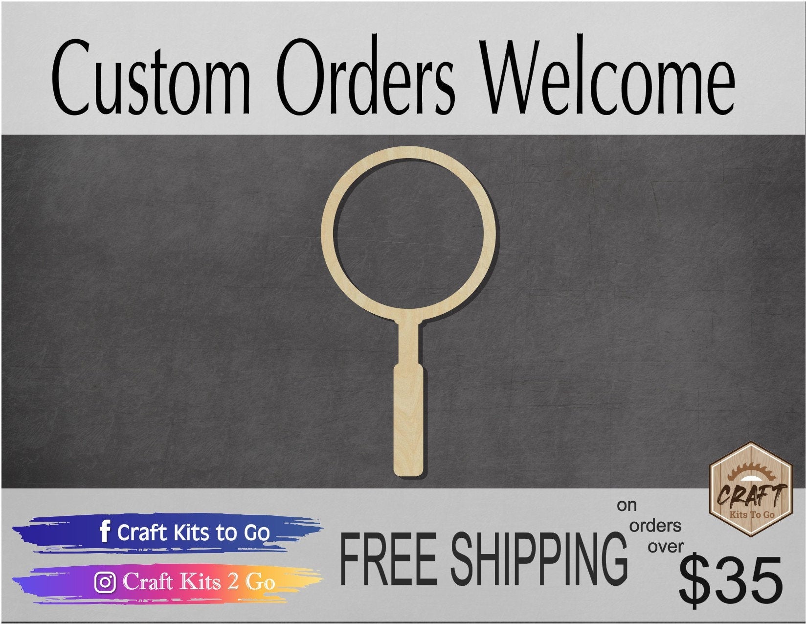 Magnifying Glass wood cutouts wood shapes DIY paint kit #1713 - Multiple Sizes Available - Unfinished Wood Cutout Shapes