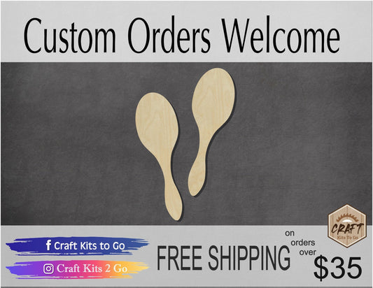 Maracas wood cutouts wood shape Music DIY Paint kit #1725 - Multiple Sizes Available - Unfinished Wood Cutout Shapes