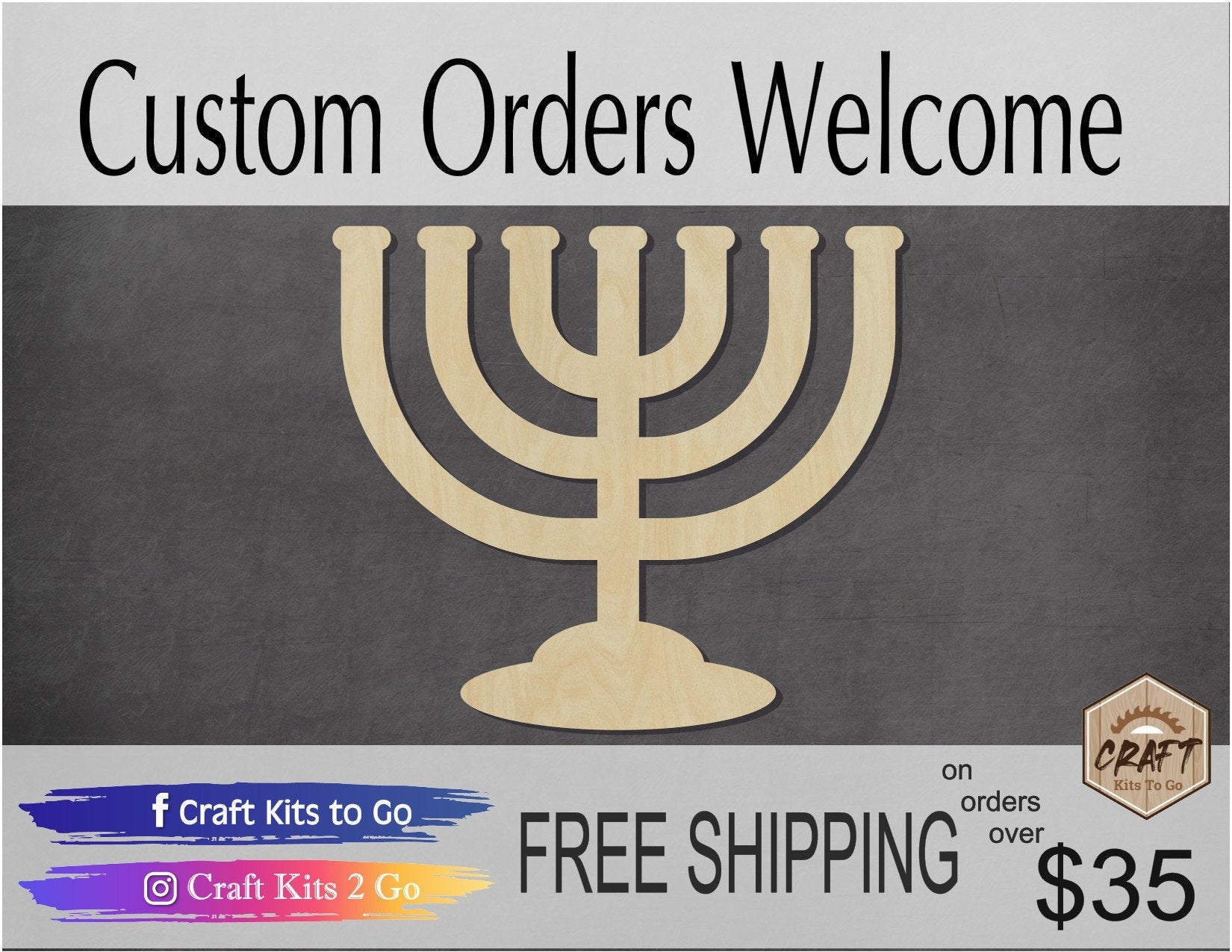 Menorah wood shape wood cutouts Holiday cutouts Holiday Craft DIY Paint kit #1737 - Multiple Sizes Available - Unfinished Wood Cutout Shapes