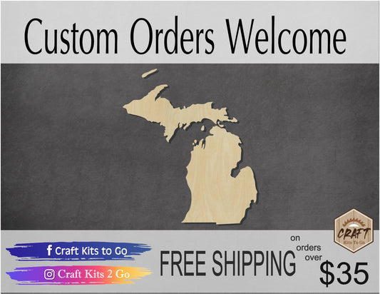 Michigan State wood shape wood cutouts State cutouts DIY Paint kit #1739 - Multiple Sizes Available - Unfinished Wood Cutout Shapes