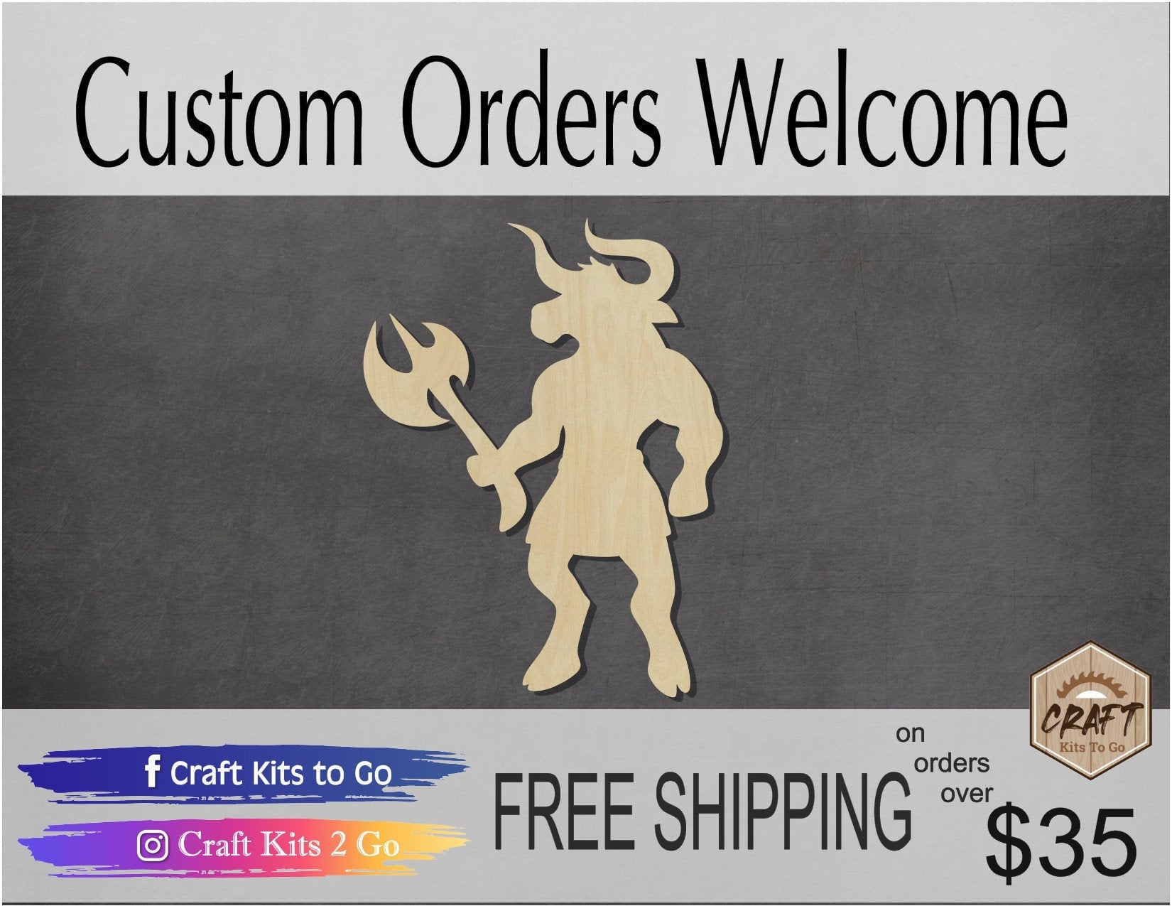 Minotaur wood shape wood cutouts DIY Paint kit #1745 - Multiple Sizes Available - Unfinished Wood Cutout Shapes