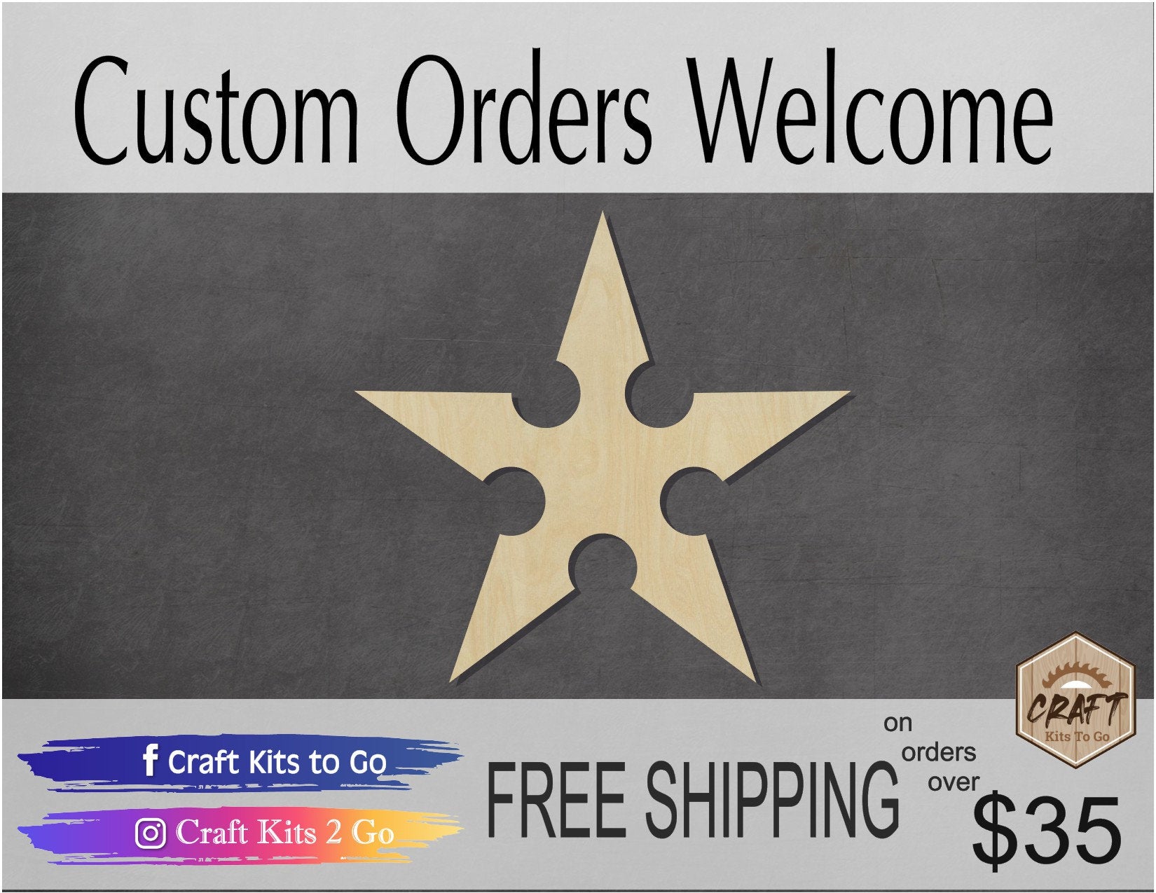 Ninja Star wood shape wood cutout DIY Paint kit #1784 - Multiple Sizes Available - Unfinished Wood Cutout Shapes