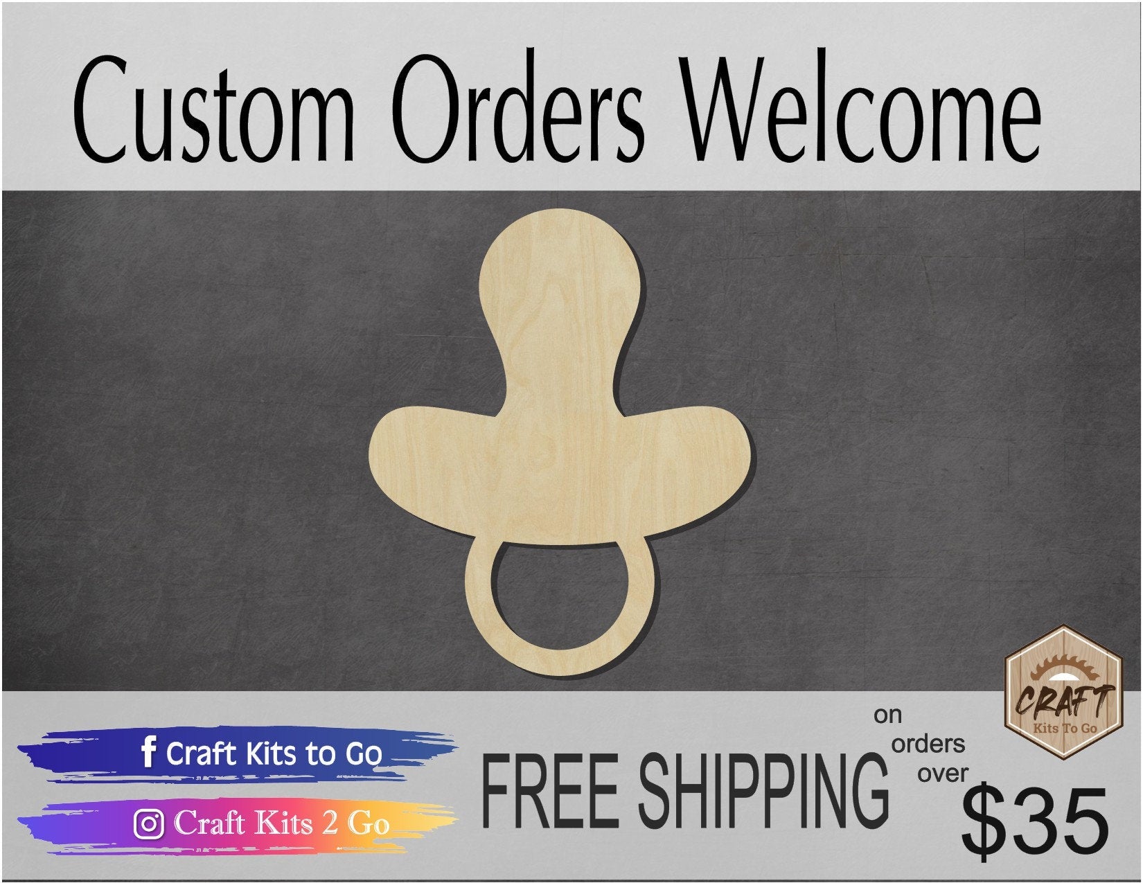 Pacifier wood shape wood cutouts baby shower infant baby DIY Paint kit #1812 - Multiple Sizes Available - Unfinished Wood Cutout Shapes