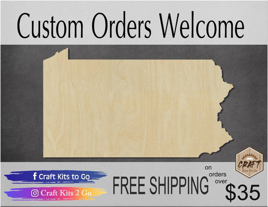 Pennsylvania State wood shape wood cutouts State cutouts State Shapes #1837 - Multiple Sizes Available - Unfinished Wood Cutout Shapes