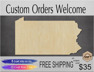 Pennsylvania State wood shape wood cutouts State cutouts State Shapes #1837 - Multiple Sizes Available - Unfinished Wood Cutout Shapes