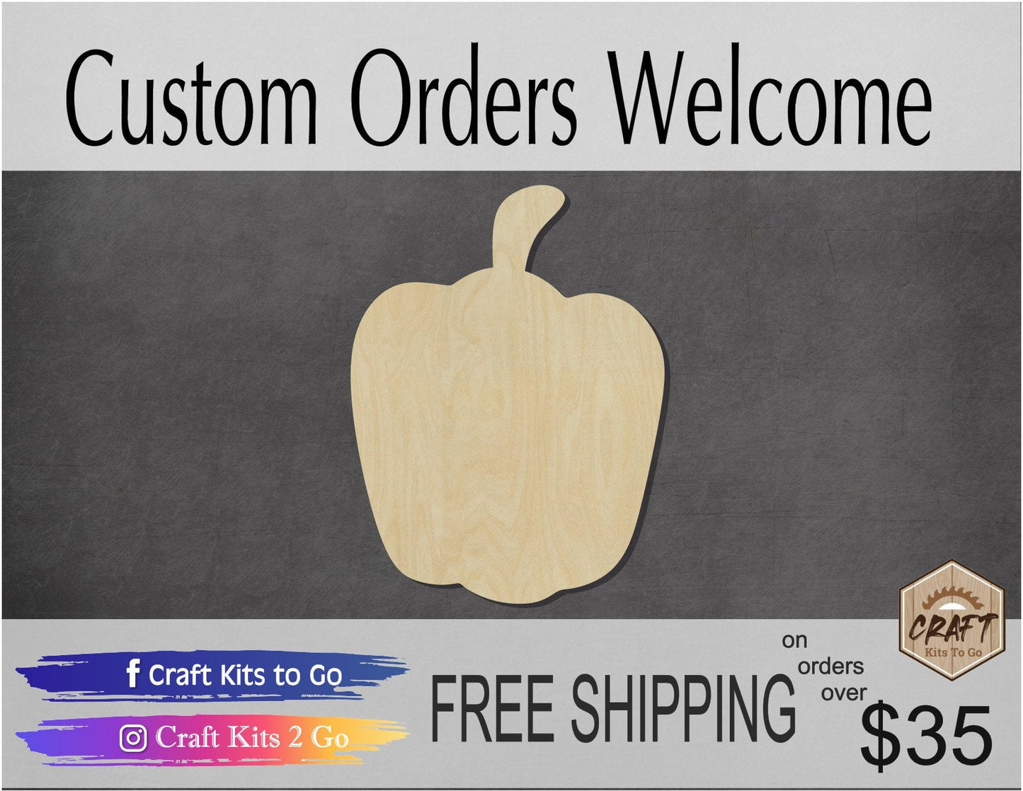 Pepper wood shape wood cutouts food cutouts food shapes DIY Paint kit #1840 - Multiple Sizes Available - Unfinished Wood Cutout Shapes