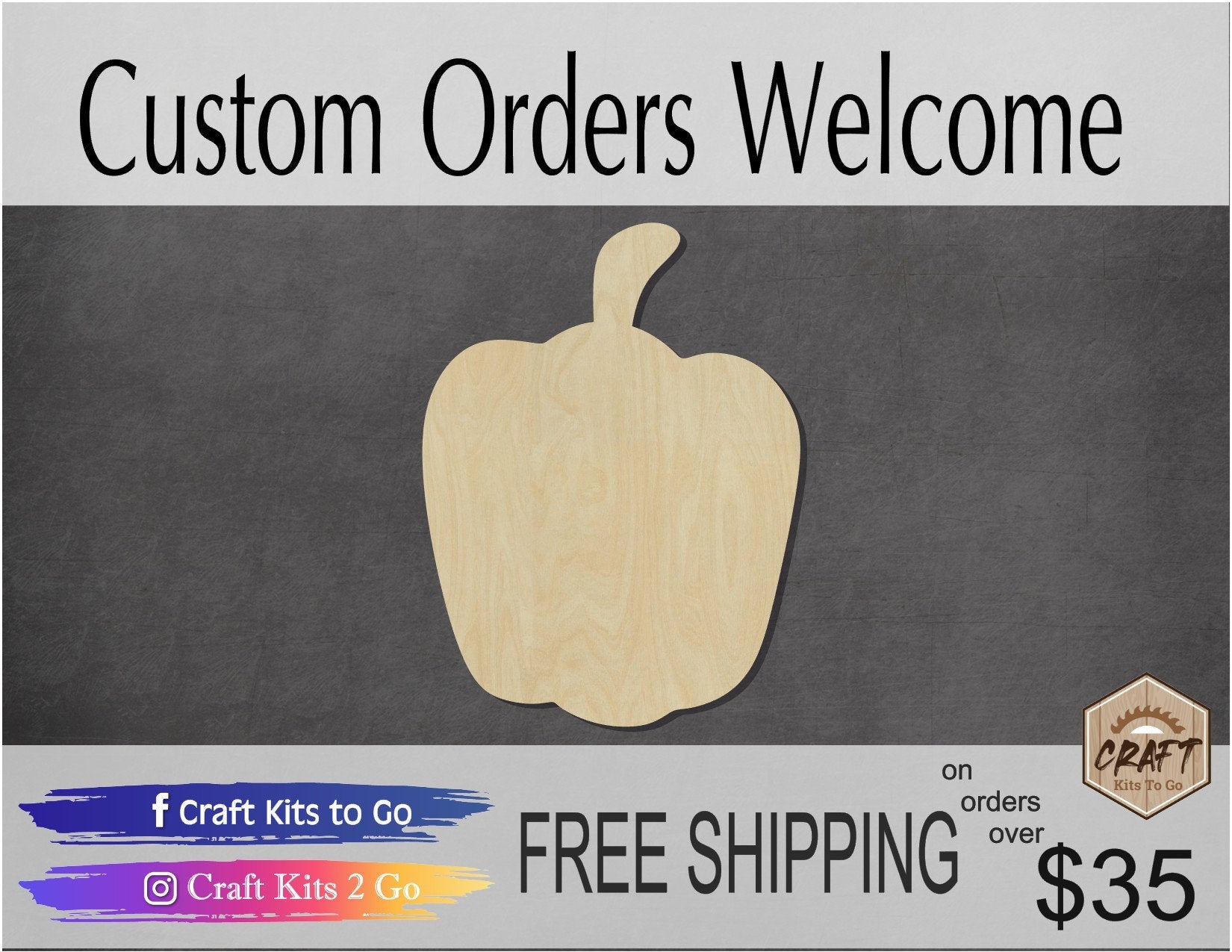 Pepper wood shape wood cutouts food cutouts food shapes DIY Paint kit #1840 - Multiple Sizes Available - Unfinished Wood Cutout Shapes