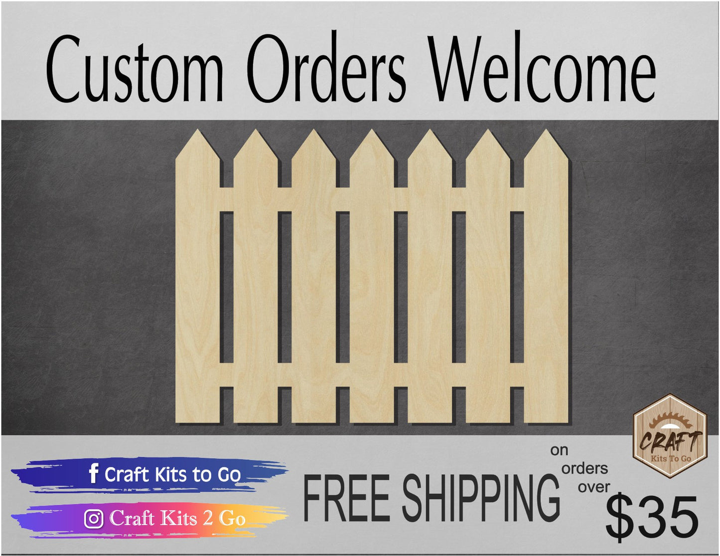 Picket Fence wood shape wood cutout white picket fence DIY paint #1845 - Multiple Sizes Available - Unfinished Wood Cutout Shapes