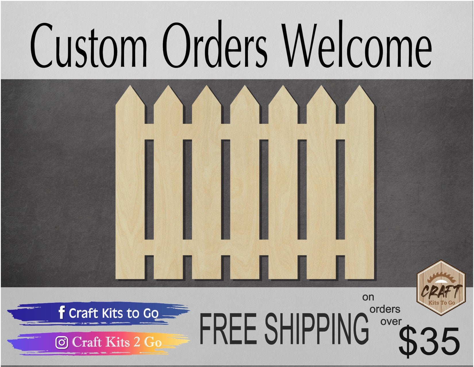 Picket Fence wood shape wood cutout white picket fence DIY paint #1845 - Multiple Sizes Available - Unfinished Wood Cutout Shapes