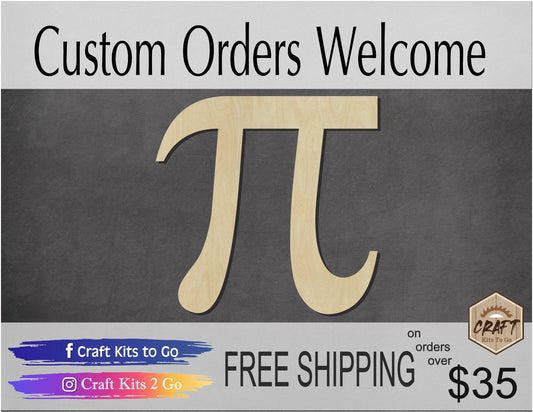 Pi Symbol wood shape wood cutouts DIY Paint kit #1854 - Multiple Sizes Available - Unfinished Wood Cutout Shapes