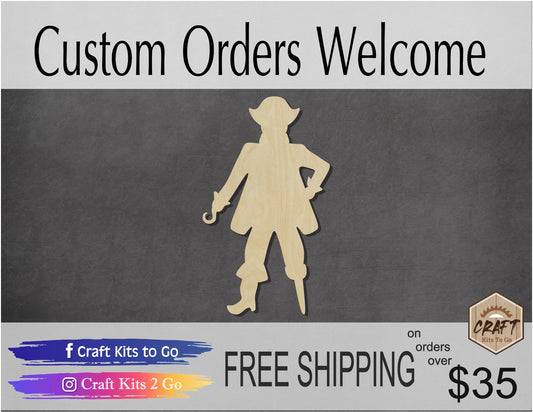Pirate wood shape wood cutouts DIY Paint kit #1858 - Multiple Sizes Available - Unfinished Wood Cutout Shapes