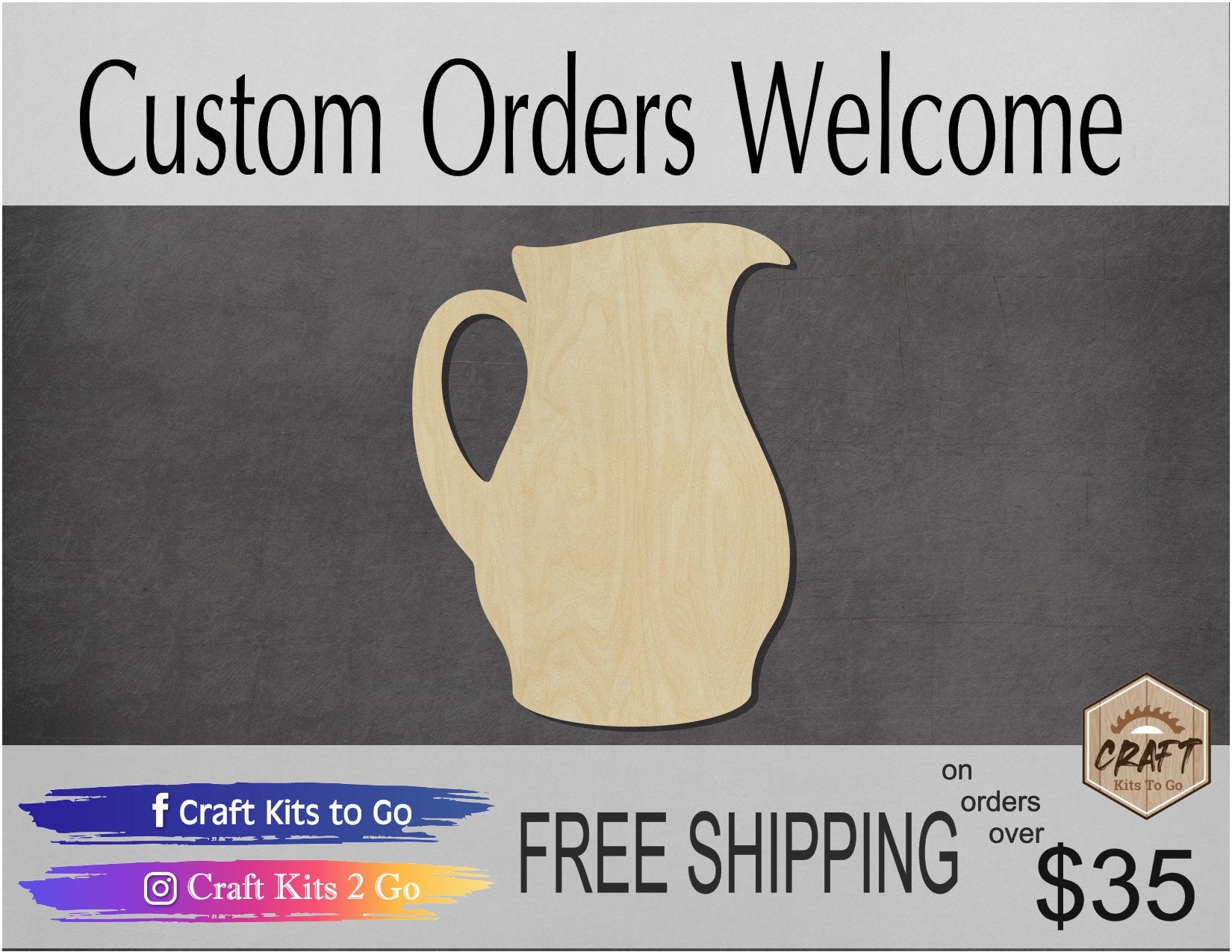 Pitcher wood shape wood cutouts kitchen decor DIY paint kit #1862 - Multiple Sizes Available - Unfinished Wood Cutout Shapes