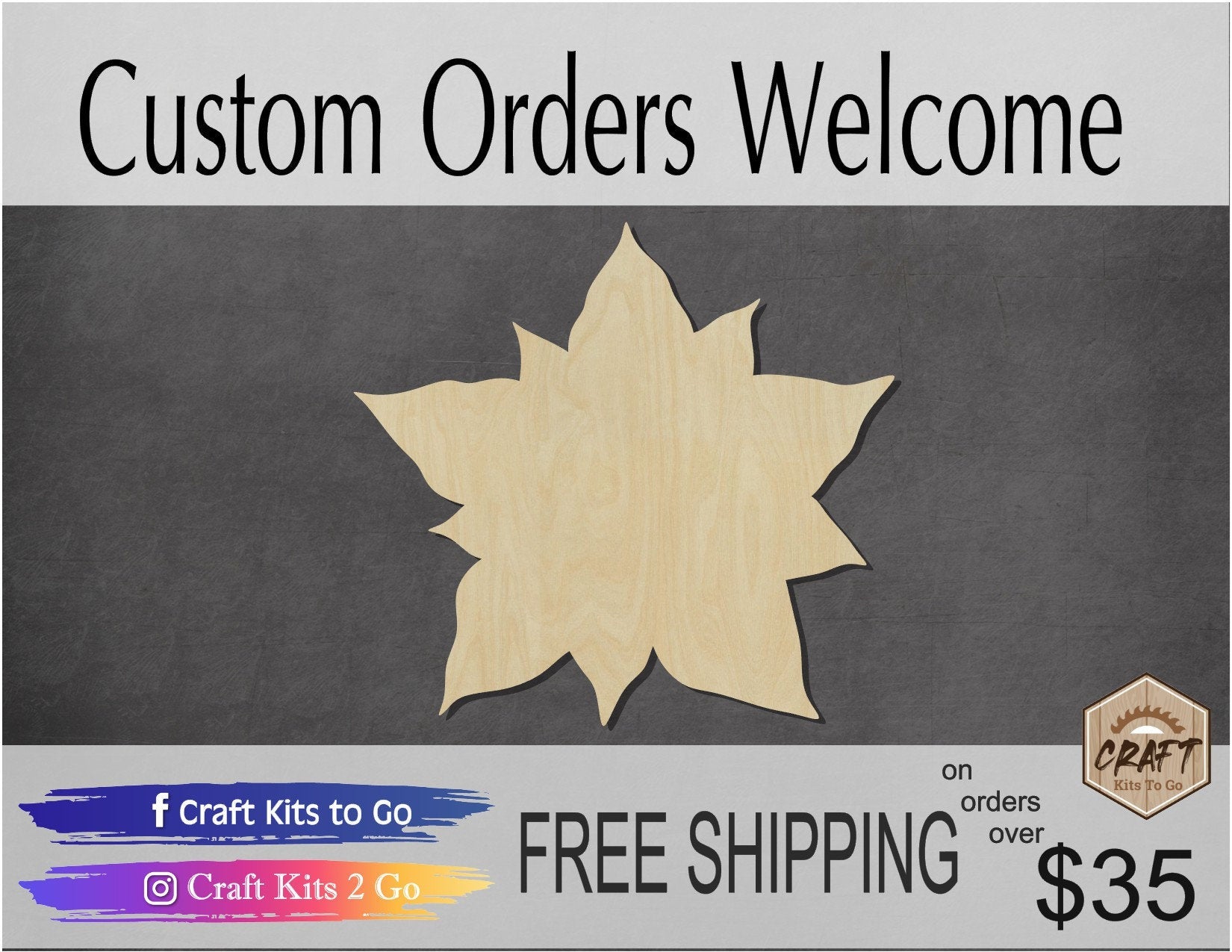 Poinsettia wood shape wood cutout flowers Christmas DIY paint kit #1868 - Multiple Sizes Available - Unfinished Wood Cutout Shapes