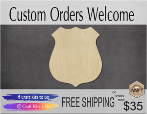 Police Badge wood shape wood cutouts Police Officer DIY Paint kit #1870 - Multiple Sizes Available - Unfinished Wood Cutout Shapes