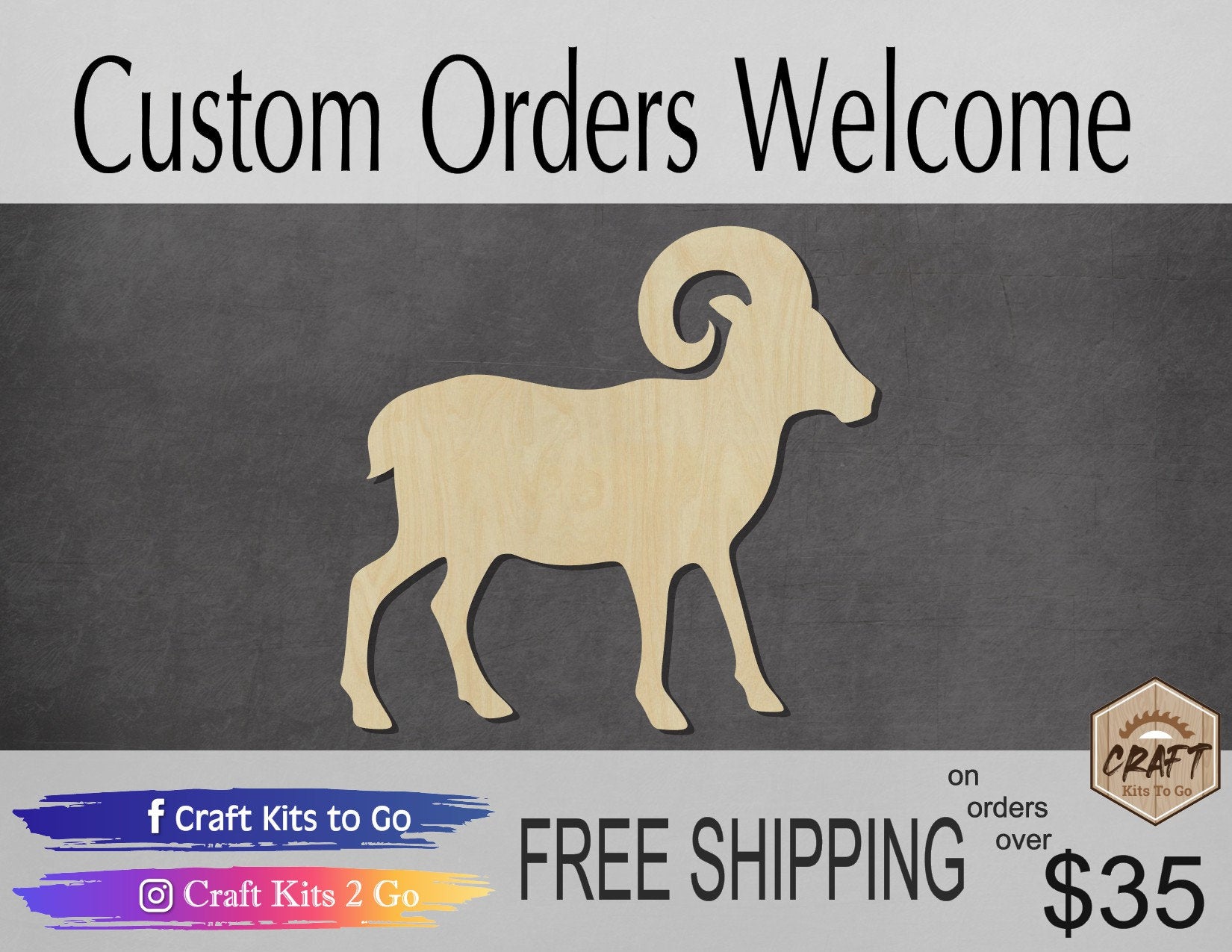 Ram wood shape wood cutouts DIY Paint kit animal shapes animal cutouts #1908 - Multiple Sizes Available - Unfinished Wood Cutout Shapes