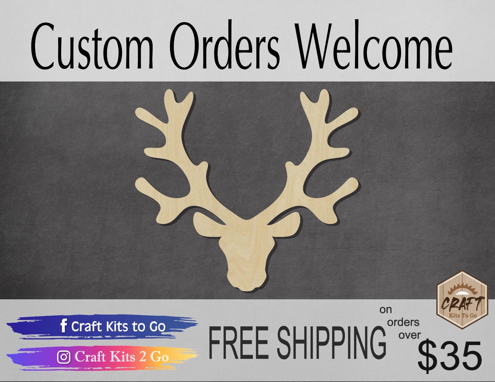 Reindeer Head wood shape wood cutouts Hutning DIY Paint kit #1918 - Multiple Sizes Available - Unfinished Wood Cutout Shapes