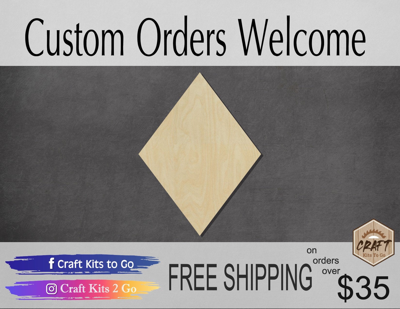 Diamond wood shape wood cutouts shape cutouts DIY paint kit #1924 - Multiple Sizes Available - Unfinished Wood Cutout Shapes