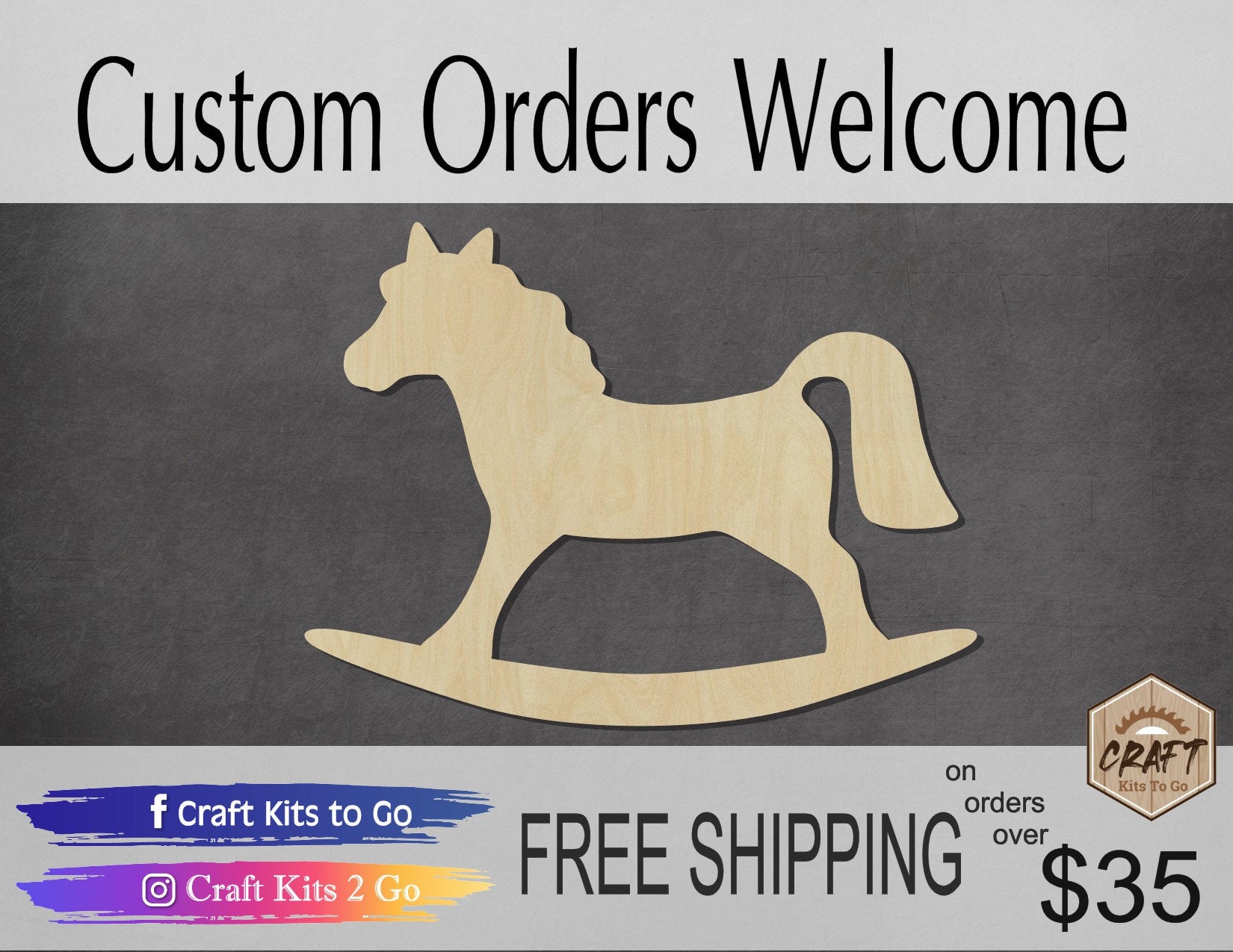 Rocking Horse wood shape wood cutouts Nursery Kids Toddlers DIY Paint kit #1930 - Multiple Sizes Available - Unfinished Wood Cutout Shapes