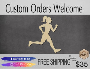 Running Girl wood shape wood cutout Cross Country Jogging DIY Paint kit #1940 - Multiple Sizes Available - Unfinished Wood Cutout Shapes