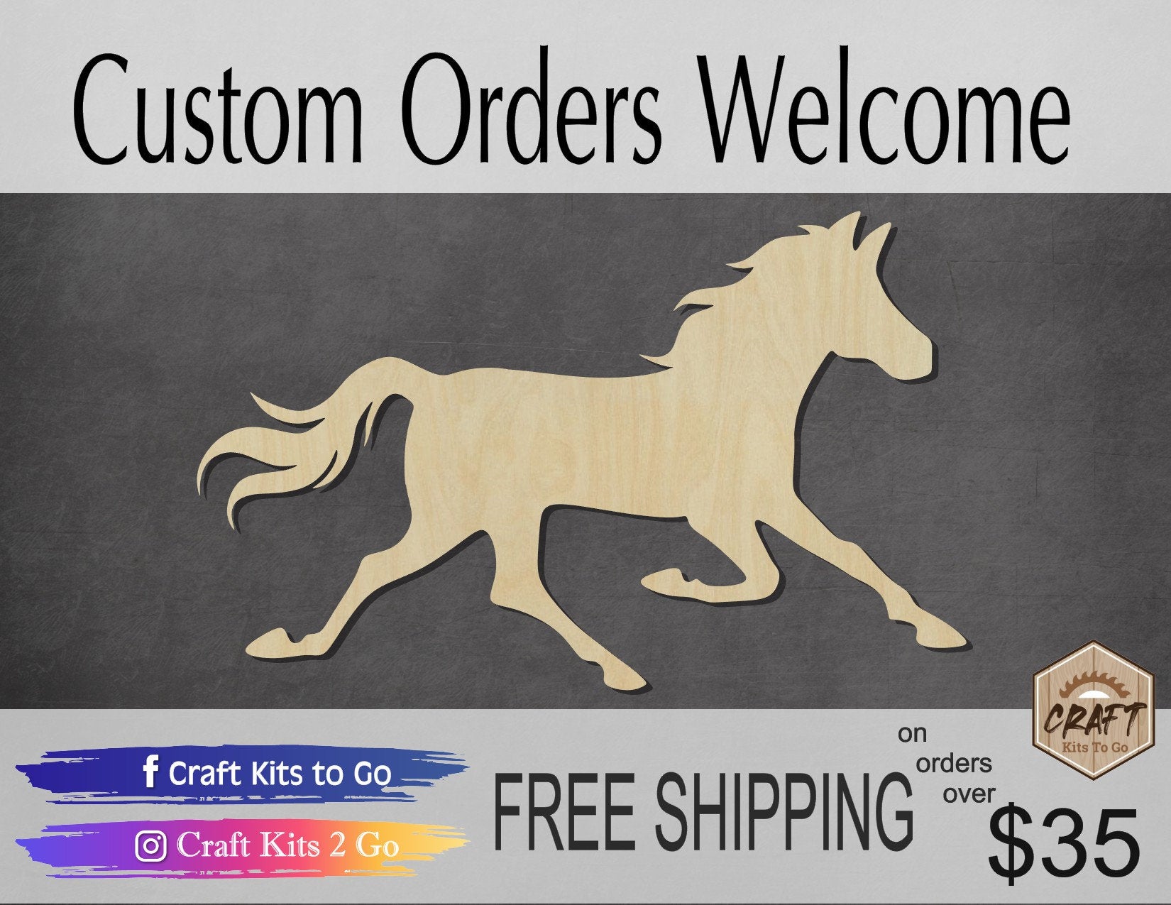 Running Horse wood shape wood cutouts Mustang DIY Paint kit #1941 - Multiple Sizes Available - Unfinished Wood Cutout Shapes
