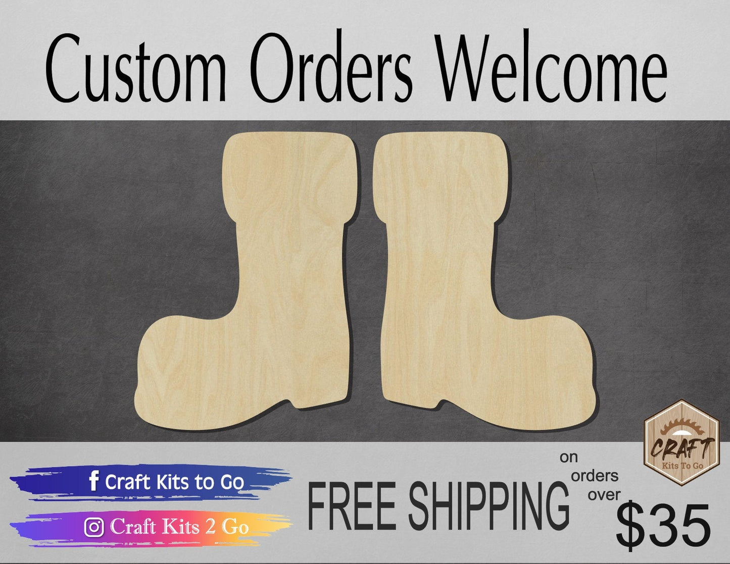 Santa Boots wood shape wood cutouts Christmas Craft DIY Paint kit #1955 - Multiple Sizes Available - Unfinished Wood Cutout Shapes