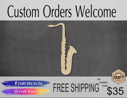 Saxophone wood shape wood cutouts Music Class Musician Band DIY paint kit #1963 - Multiple Sizes Available - Unfinished Wood Cutout Shapes