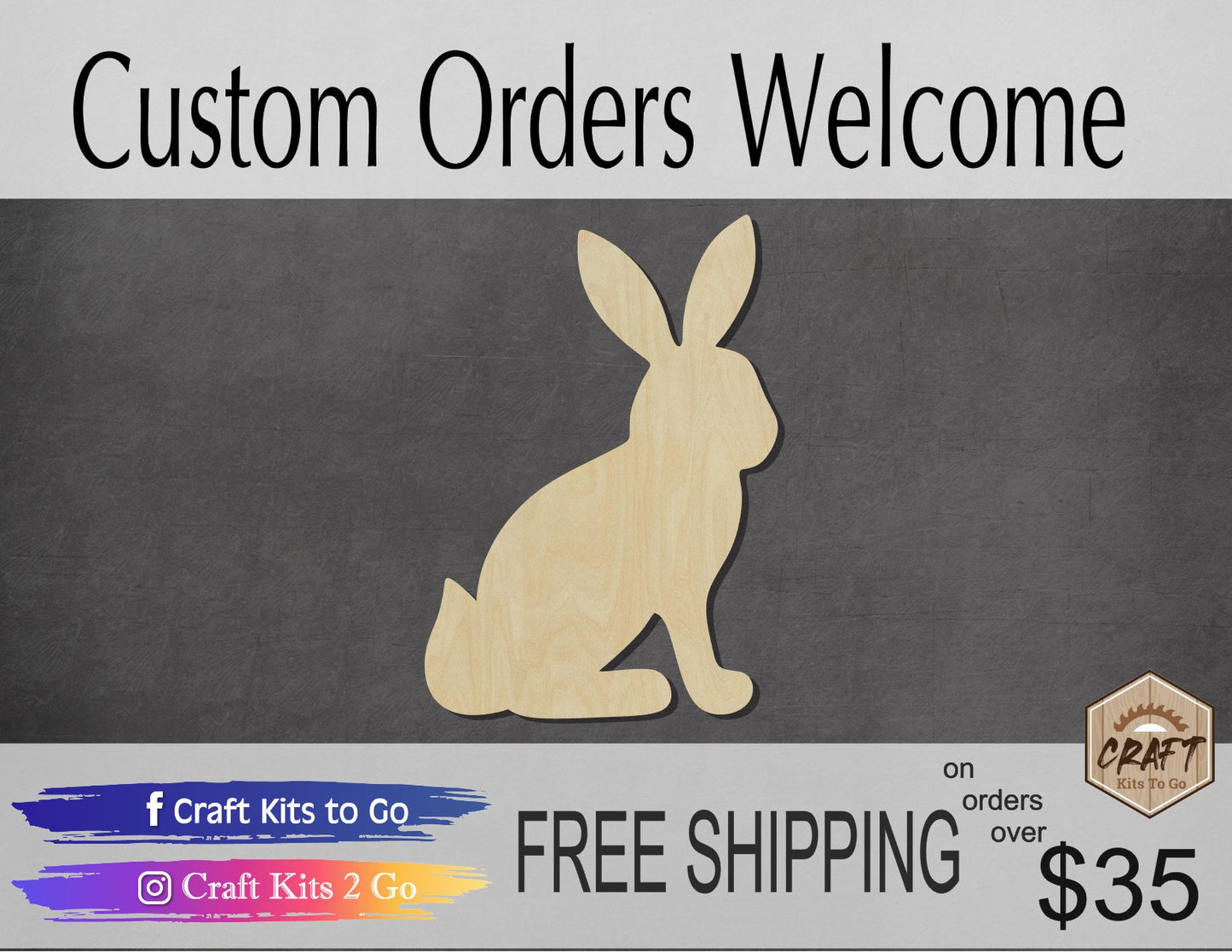 Sitting Bunny wood shape wood cutouts DIY Paint kit Easter Craft #2003 - Multiple Sizes Available - Unfinished Wood Cutout Shapes