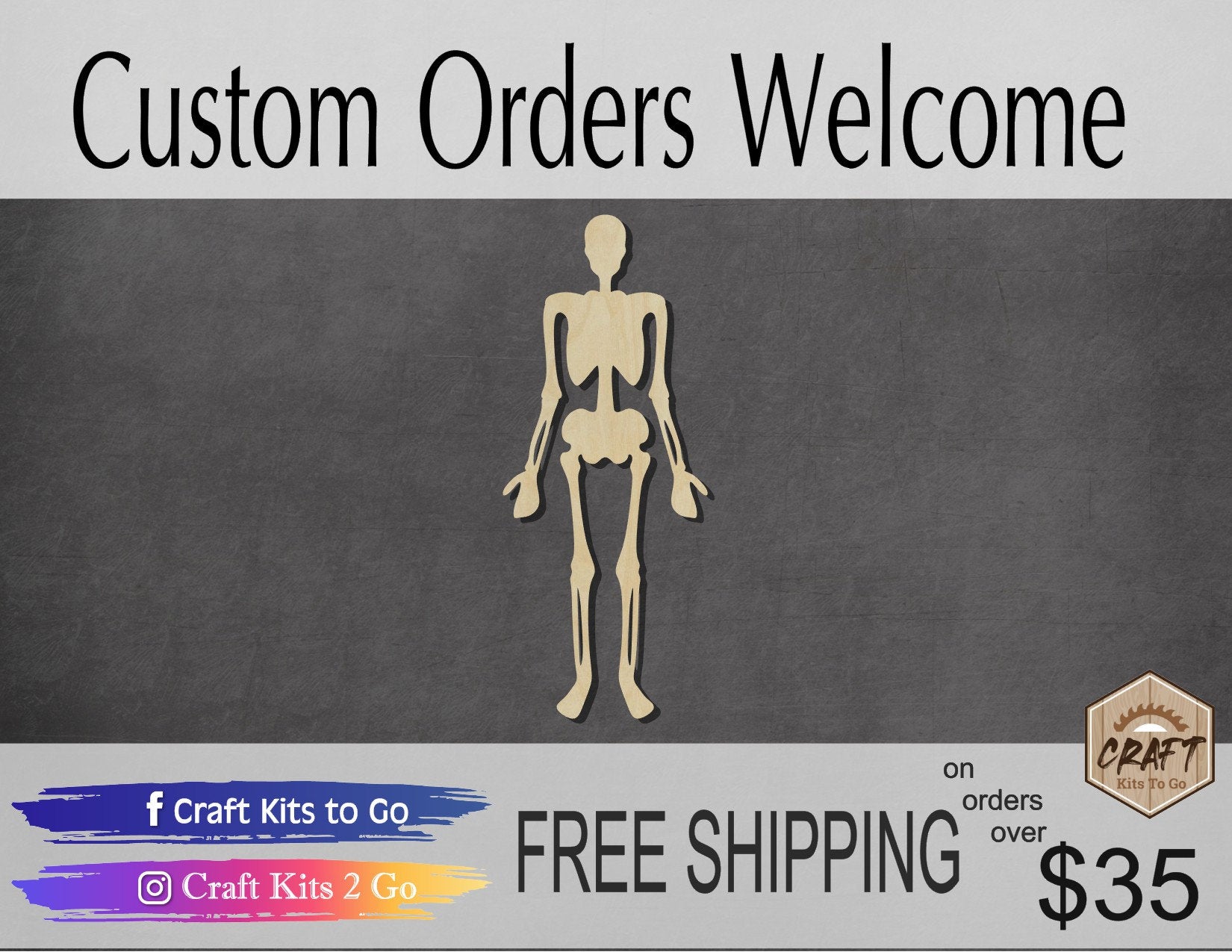 Skeleton wood shape wood cutouts Halloween Craft DIY Paint kit #2009 - Multiple Sizes Available - Unfinished Wood Cutout Shapes