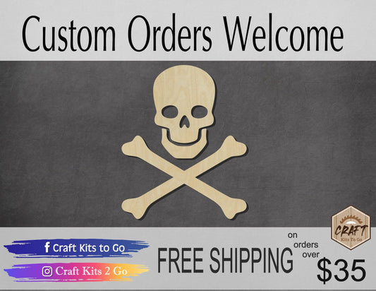 Skull & Crossbones wood shape wood cutouts Halloween craft Death DIY paint #2011 - Multiple Sizes Available - Unfinished Wood Cutout Shapes