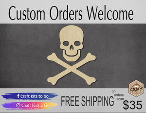 Skull & Crossbones wood shape wood cutouts Halloween craft Death DIY paint #2011 - Multiple Sizes Available - Unfinished Wood Cutout Shapes