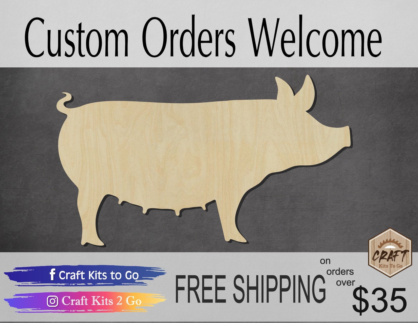 Sow Pig wood shape wood cutouts Farm Animal cutouts DIY Paint kit #2035 - Multiple Sizes Available - Unfinished Wood Cutout Shapes