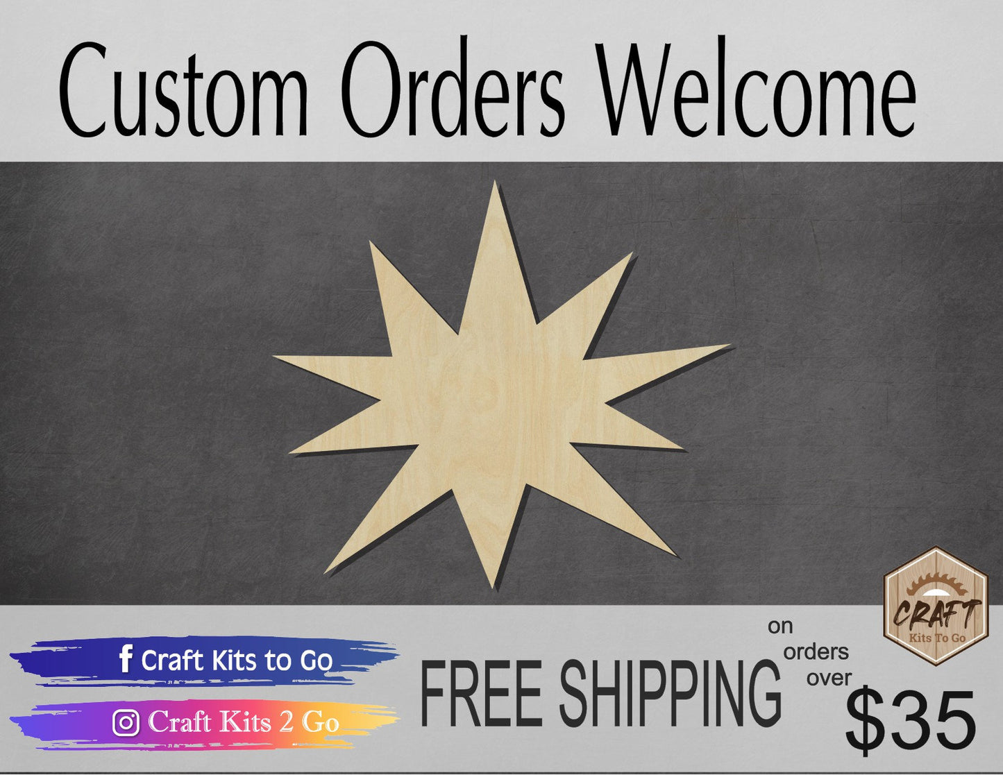 Starburst wood shape wood cutouts DIY Paint kit #2054 - Multiple Sizes Available - Unfinished Wood Cutout Shapes