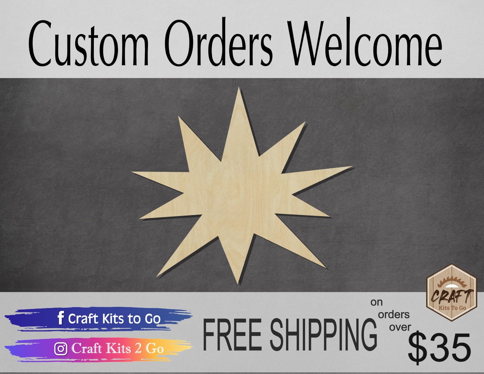 Starburst wood shape wood cutouts DIY Paint kit #2054 - Multiple Sizes Available - Unfinished Wood Cutout Shapes