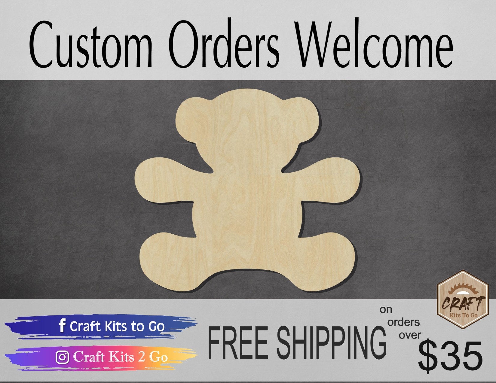 Teddy Bear wood shape wood cutouts DIY Paint kit #2088 - Multiple Sizes Available - Unfinished Wood Cutout Shapes