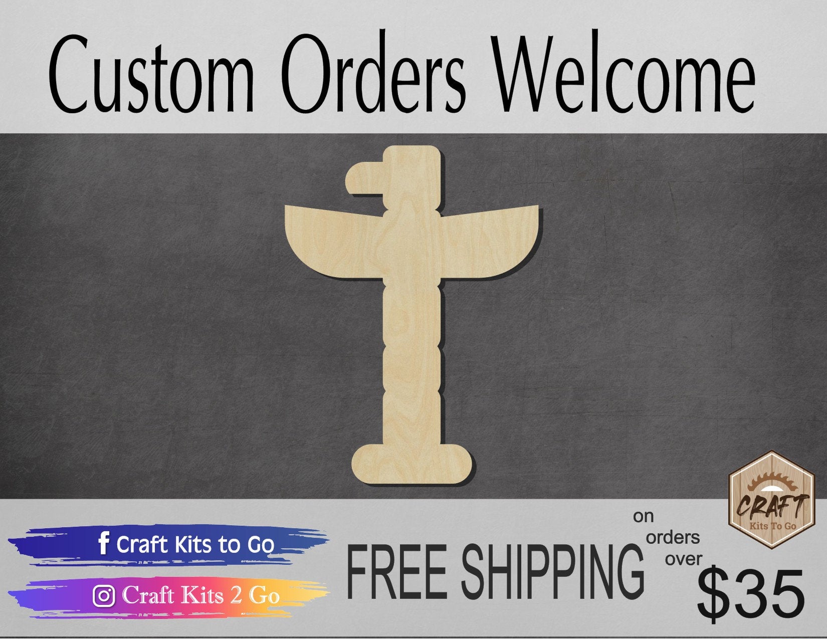 Totem Pole wood shape wood cutouts DIY paint kit #2110 - Multiple Sizes Available - Unfinished Wood Cutout Shapes