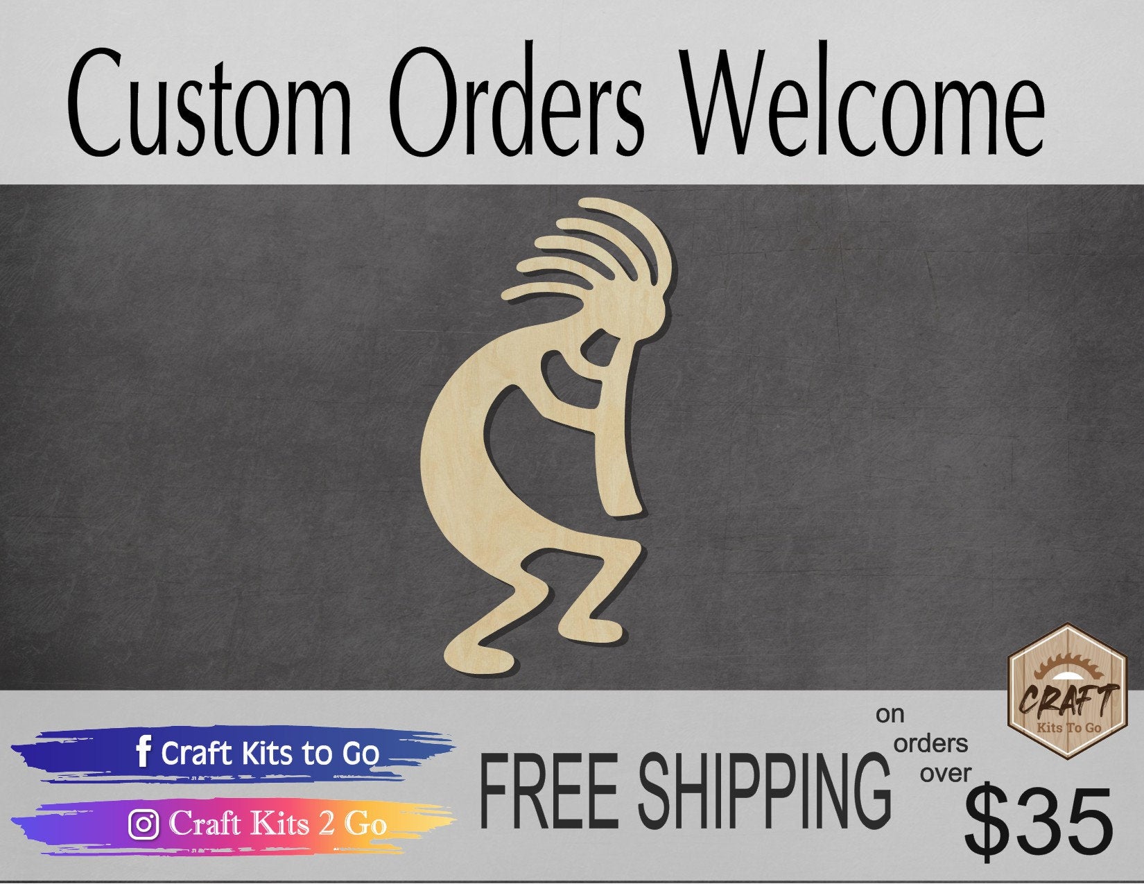 Kokopelli with Flute wood shape wood cutouts #2298 - Multiple Sizes Available - Unfinished Wood Cutout Shapes