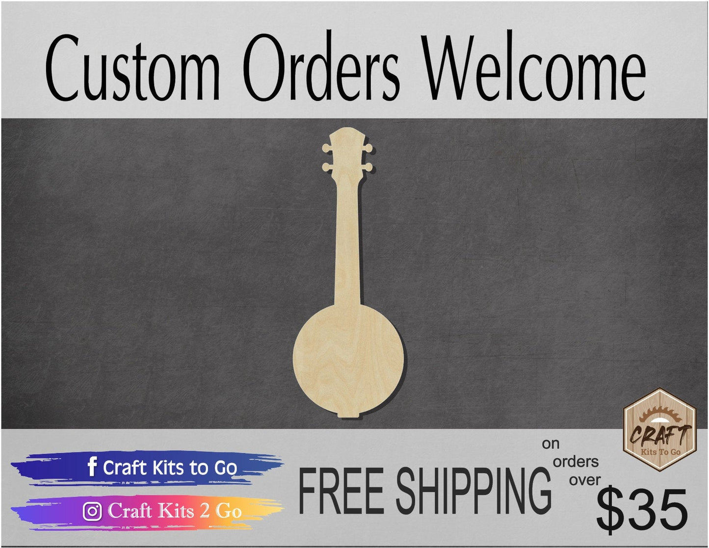 Banjo Music Musical Band DIY Paint kit #1158 - Multiple Sizes Available - Unfinished Wood Cutout Shapes