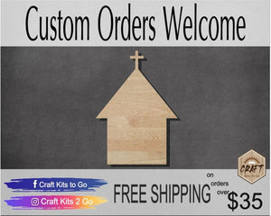 Simple Church with cross  DIY Paint kit #2583 - Multiple Sizes Available - Unfinished Cutout Shapes